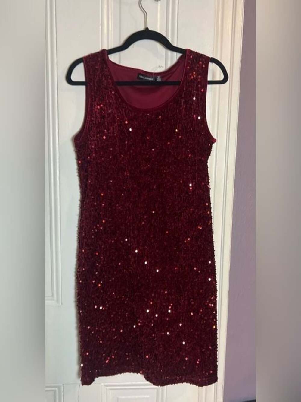 Nina Leonard Burgundy Sequin Velvet Mini Dress